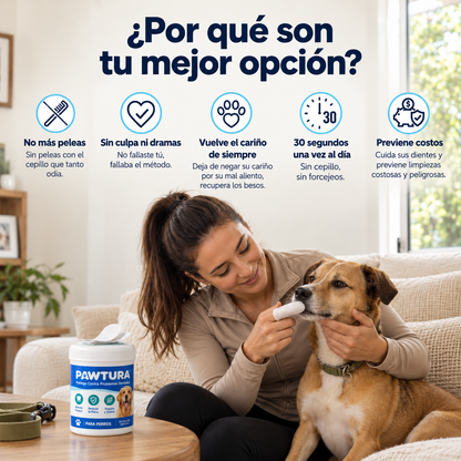 Pawtura™ Toallitas Dentales para Perros